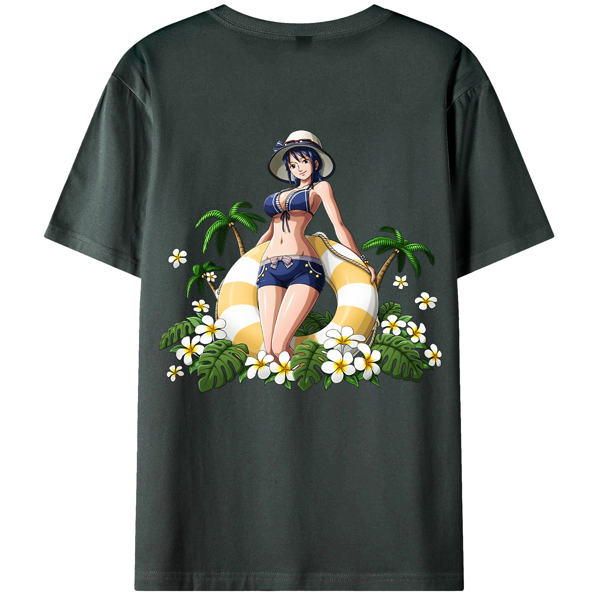 ワンピース ニコ・ロビン ONE PIECE Nico Robin 綿100％ メンズ半袖Tシャツ（バックプリント） 通気性